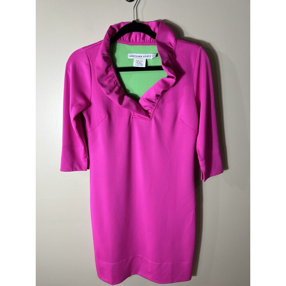 Gretchen Scott Designs Pink Shift Dress 3/4 Sleeve Scoop Neck Pink XS